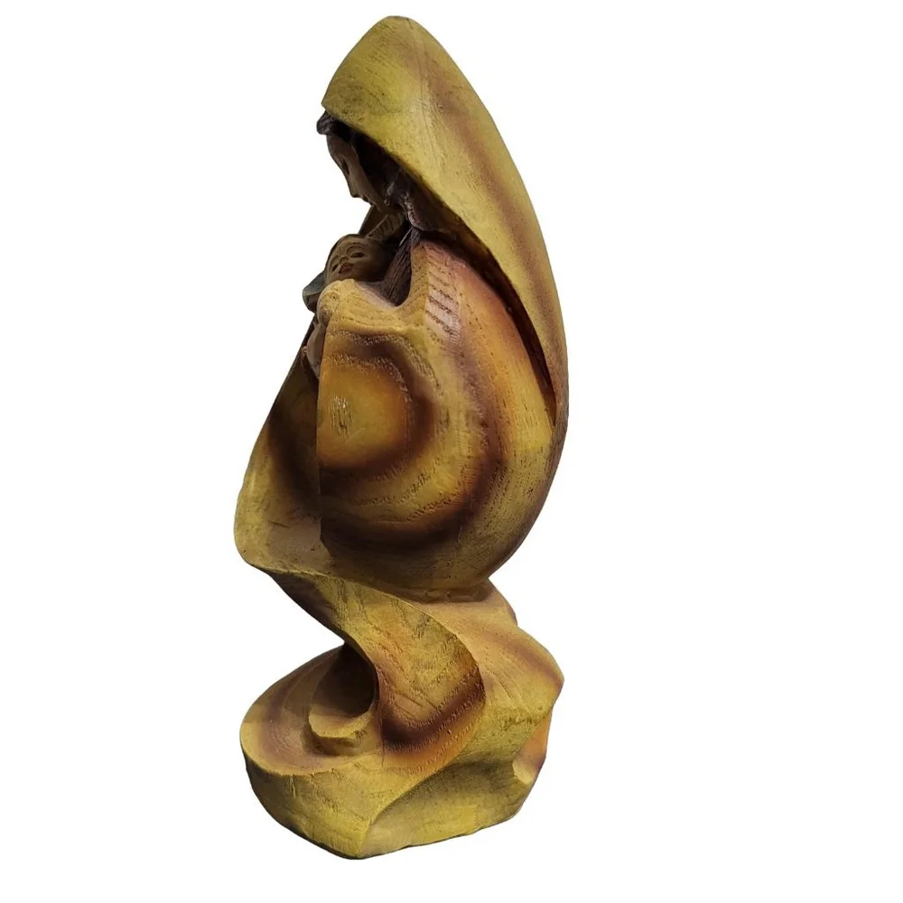 Wooden Virgin Mary Statue, Yellow and‎ Brown